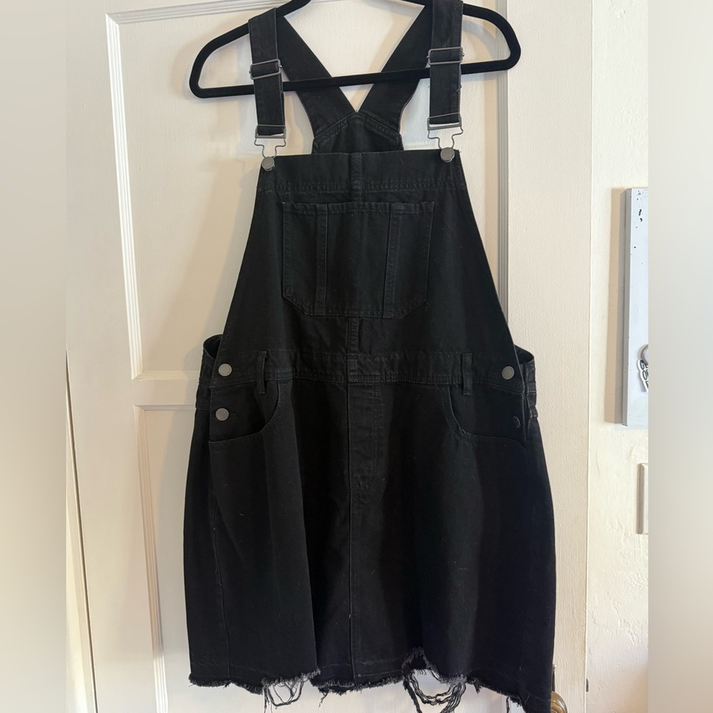 City Chic Black Denim Dress Overalls